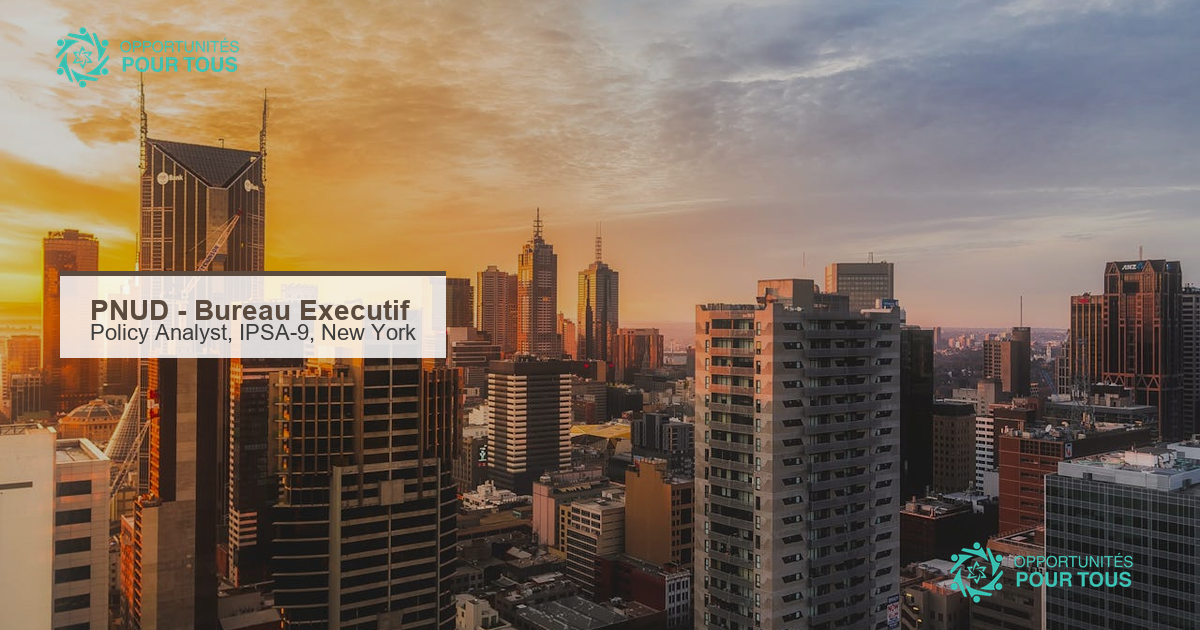 PNUD recrute un(e) Policy Analyst (IPSA-9) a New York au Bureau Executif