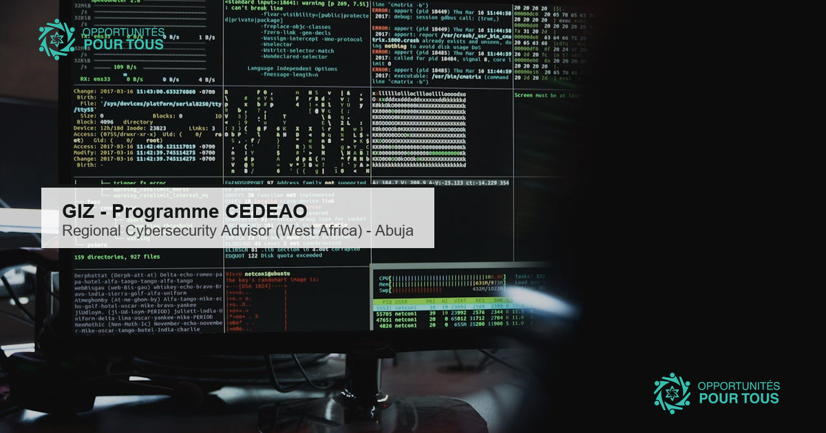 GIZ recrute un Regional Cybersecurity Advisor (Afrique de l&rsquo;Ouest) a Abuja pour appuyer la CEDEAO