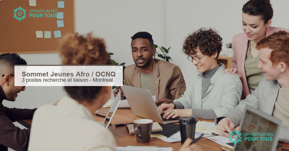 Sommet Jeunes Afro recrute 3 postes à Montréal : liaison, recherche et évaluation