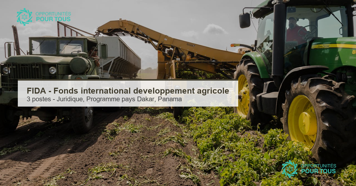 FIDA recrute : 3 postes ouverts (Responsable juridique, Coordinateur Dakar, Specialiste technique Panama)