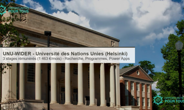 UNU-WIDER (Helsinki) : 3 stages rémunérés (1 463 €/mois) à l&rsquo;Institut de Recherche en Économie du Développement des Nations Unies