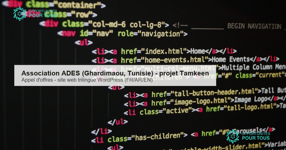 Association ADES (Ghardimaou, Tunisie) – appel d&rsquo;offres : prestataire pour un site web trilingue WordPress (FR/AR/EN) – projet Tamkeen (Darwin Initiative / AIFM)