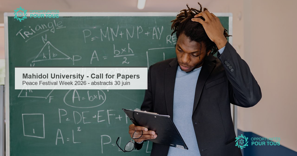 Mahidol University (IHRP) – Call for Papers, Peace Festival Week 2026 (abstracts le 30 juin)