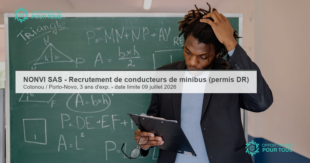 NONVI SAS – recrute des conducteurs expérimentés de minibus (Cotonou / Porto-Novo)