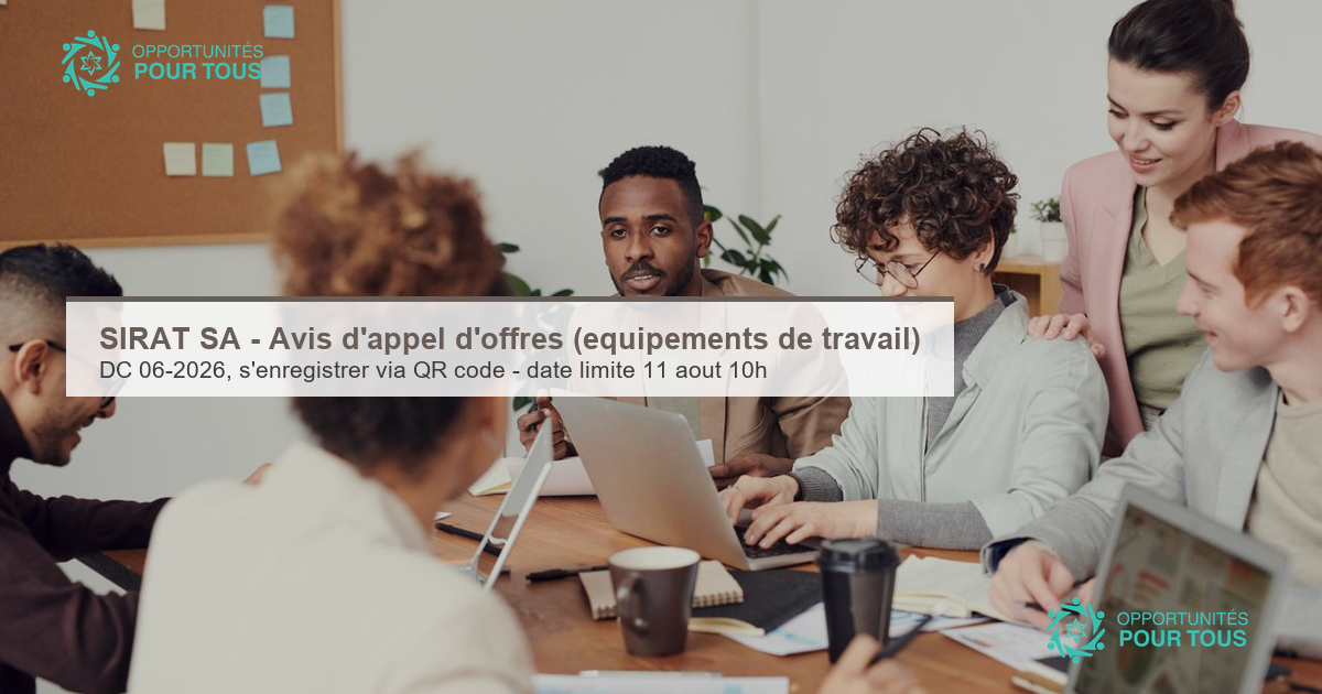 SIRAT SA – Avis d&rsquo;Appel d&rsquo;Offres : acquisition d&rsquo;équipements de travail