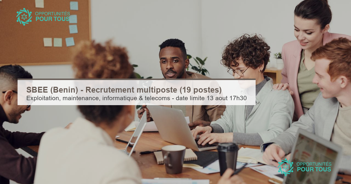 SBEE (Bénin) – Recrutement multiposte (19 postes)