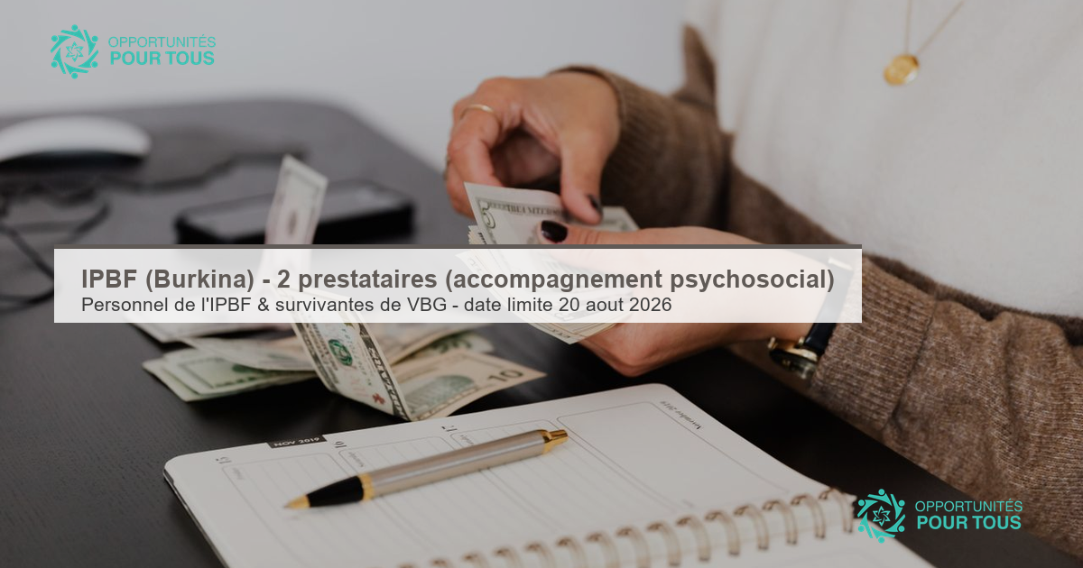 IPBF (Burkina Faso) – Deux prestataires pour l&rsquo;accompagnement psychosocial (VBG)