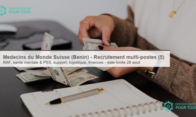 Médecins du Monde Suisse (Bénin) – Recrutement multi-postes (5 postes)