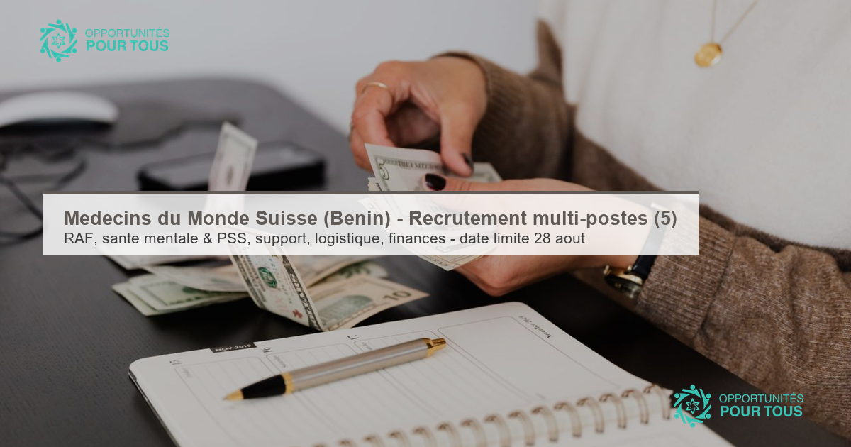 Médecins du Monde Suisse (Bénin) – Recrutement multi-postes (5 postes)