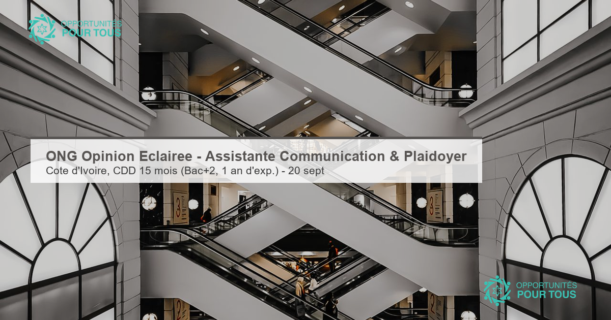 ONG Opinion Éclairée recrute une Assistante Communication et Plaidoyer Junior